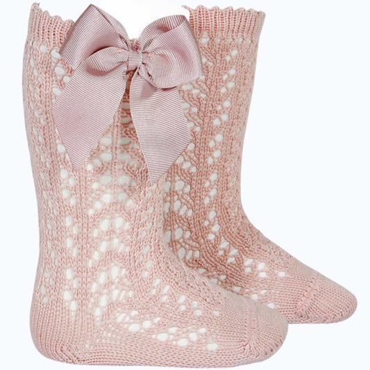 Condor Old Rose Open Knit Bow Socks