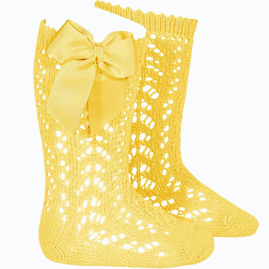 Condor Yellow Open Knit Bow Socks