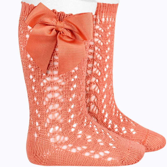 Condor Peach Open Knit Bow Socks