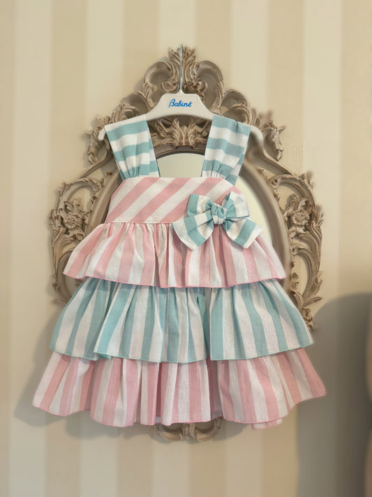 Mint & Pink Stripe Puffball dress