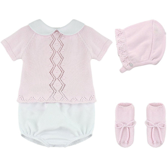 Baby Pink Set with Bonnet & Booties