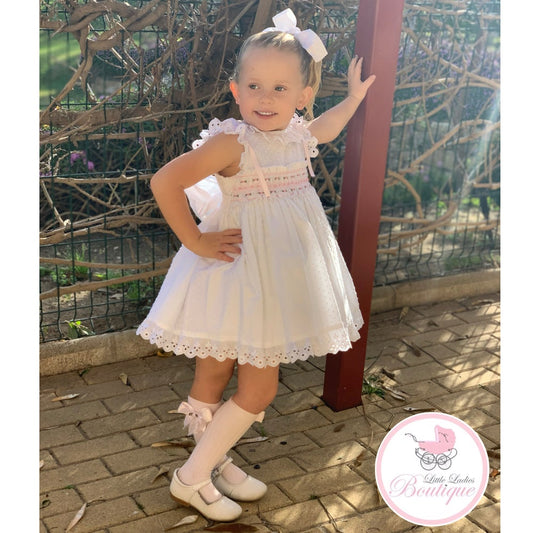White Pink petal smock