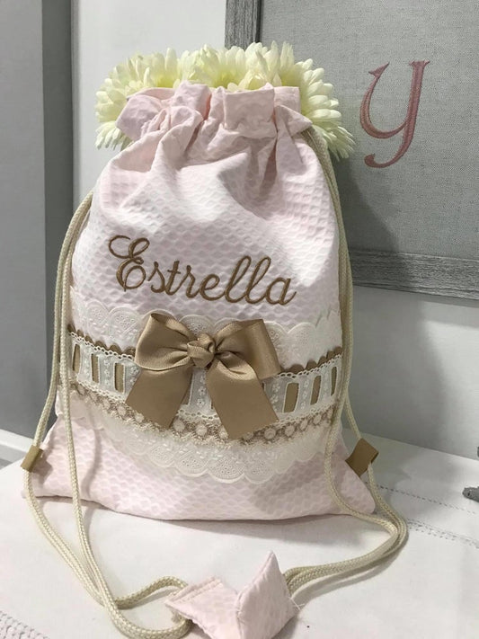 Personalized draw string bags.