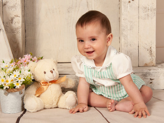 VE23-15 MINT STRIPE ROMPER SET